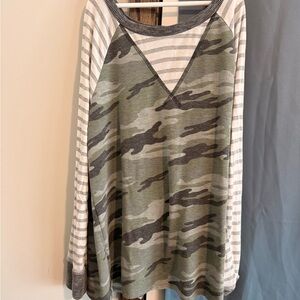 Vanilla Bay Gray and Green Camo Top